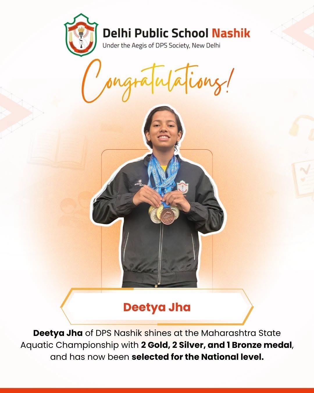 DPS Nashik Swimmer Deetya Jha Shines