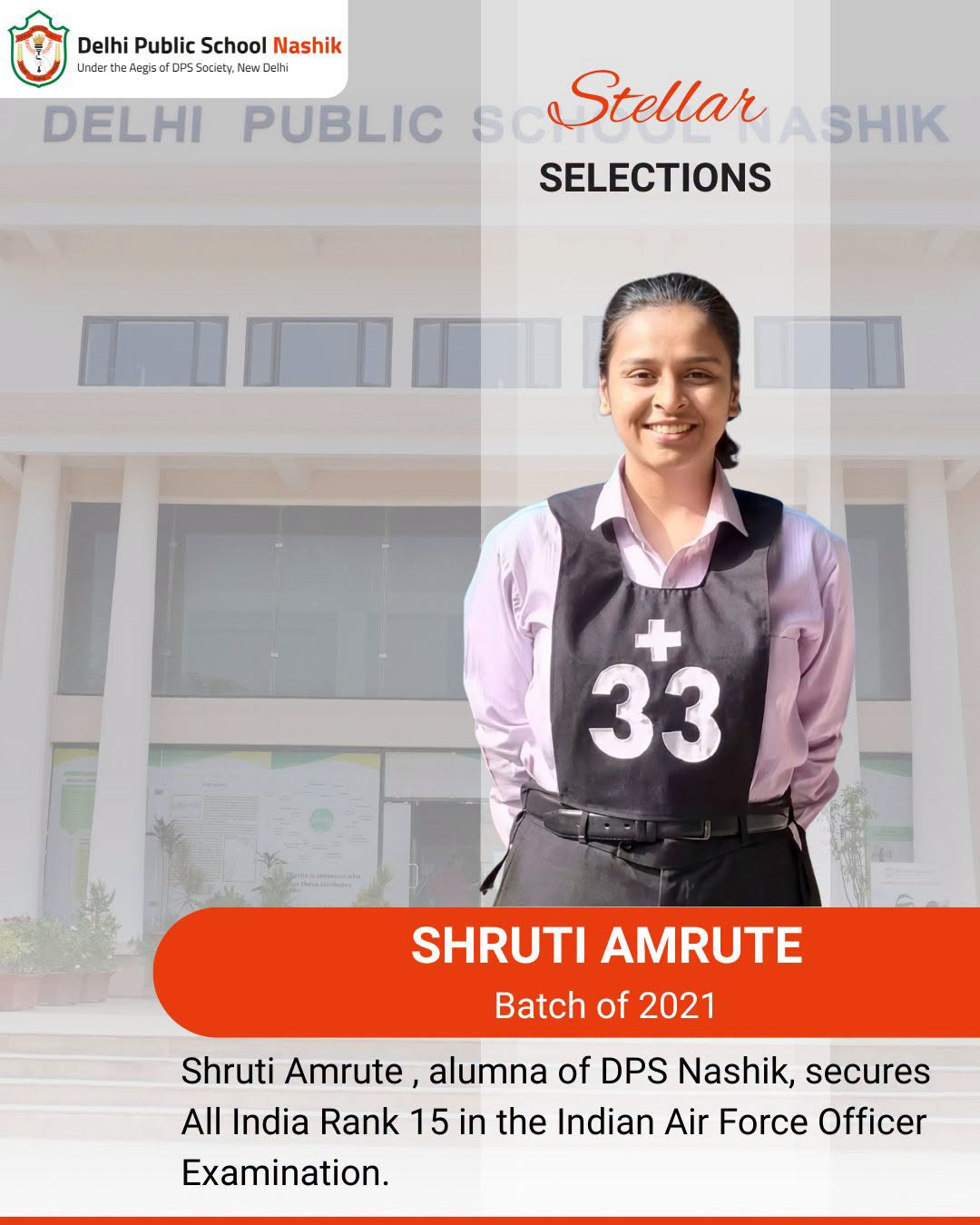 DPS Nashik Alumna Inspires with AIR 15 in the Indian Air Force Officer Examination