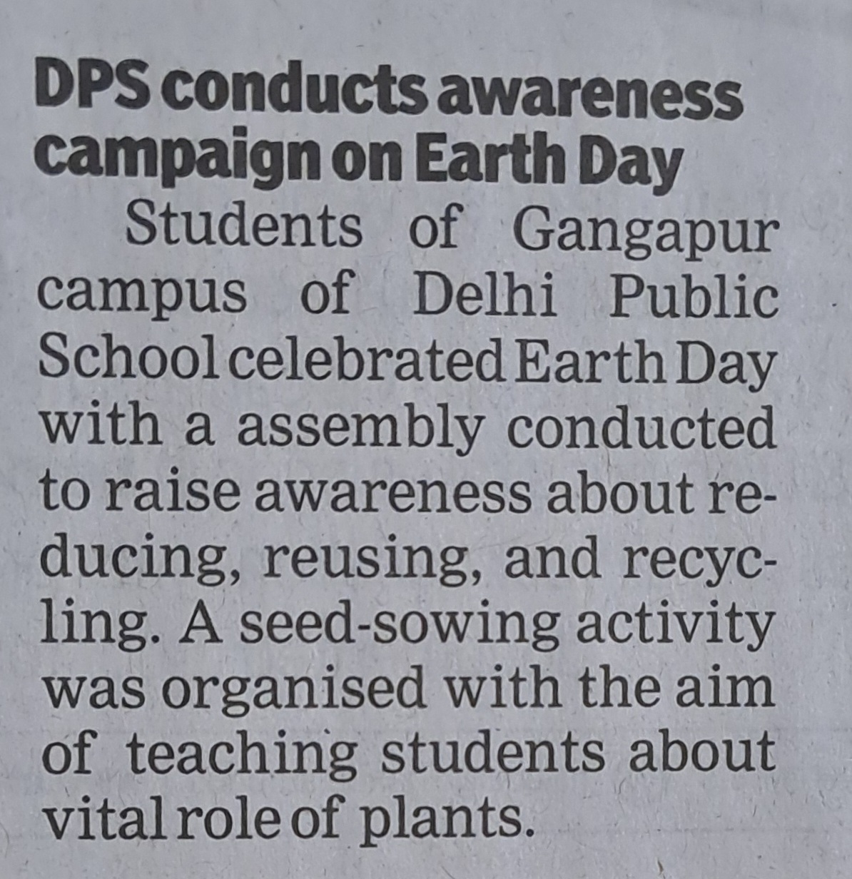 DPS conducts awareness campaign on Earth Day