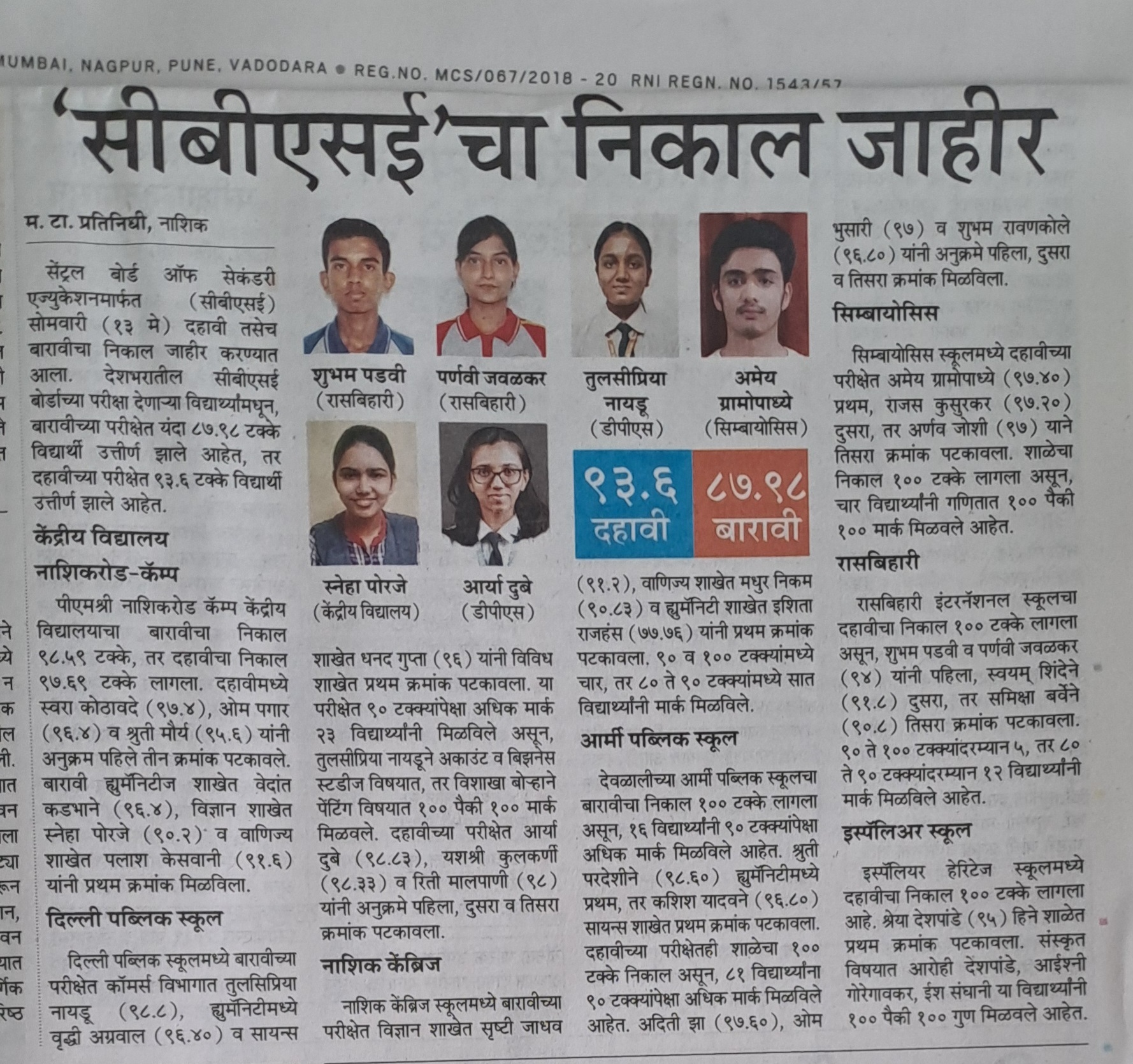 DPS Nashik : CBSE Students shine in Nashik