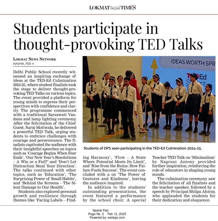 DPS Nashik Students Shine at TED-Ed Culmination with Inspiring Talks!