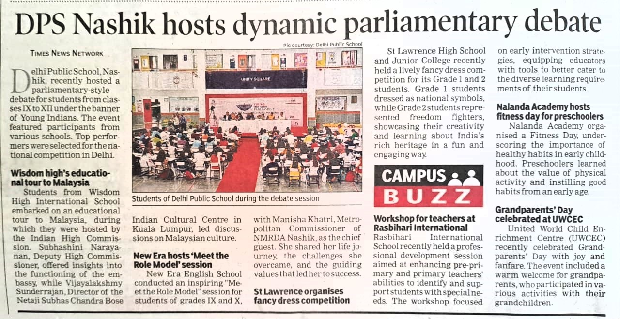 DPS Nashik hosts dynamic Parliamentary debate.