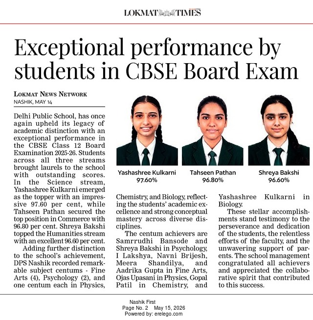 DPS Nashik Scales New Heights: Exceptional CBSE Grade XII Results (2025-26)