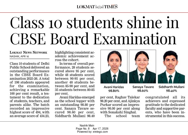 DPS Nashik Students Excel in CBSE Class 10 Board Examination